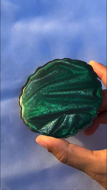 Emerald green textured resin decor piece
